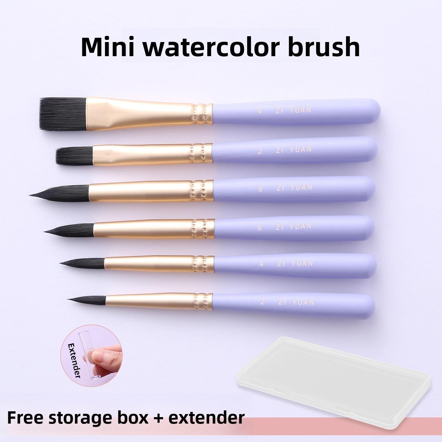 

6 PCS Mini Short Handle Watercolor Brushes Nylon Paint Brushes for Acrylic Coloring Oil Painting Stationery Art School Supplies фіолетовий