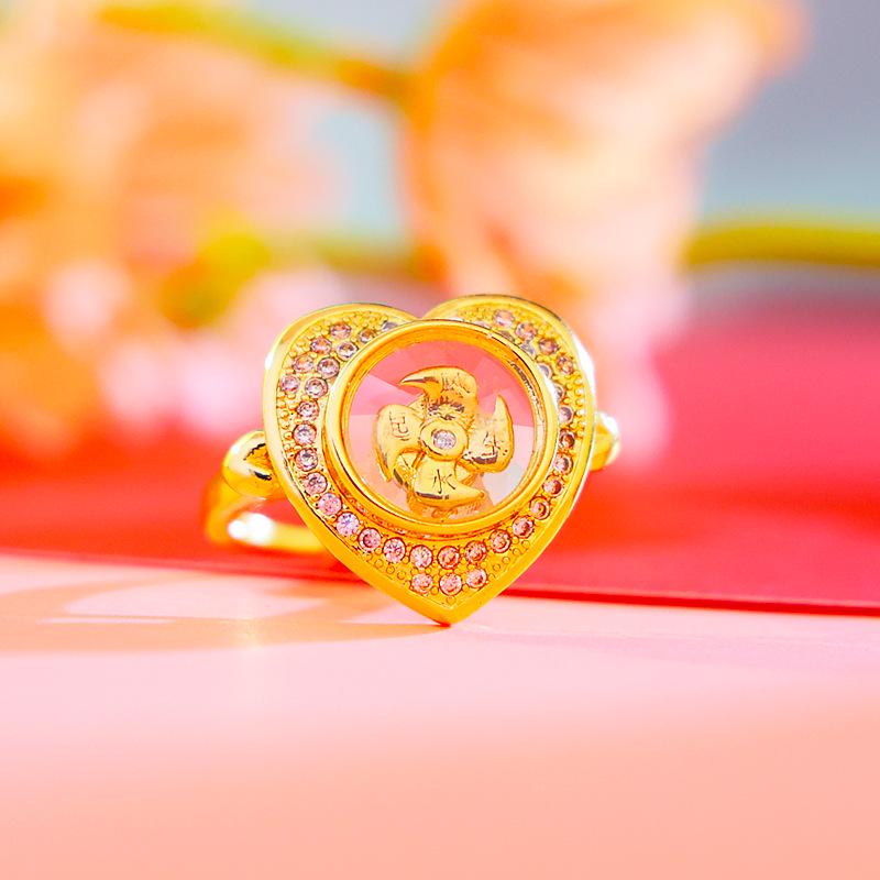 Southeast Asian Windmill Zircon Ring: Rotatable Heart Design with Inlaid Diamonds for Women