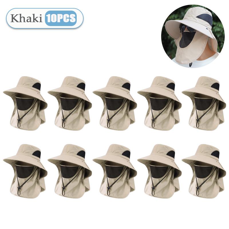 1-10PCS Sun Protection Hat with Face Veil Neck Flap Mosquito Proof Fishing Cap Outdoor UV Wide Brim Fisherman
