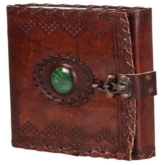 Kožený diář se zámkem a zeleným kamenem, zápisník pro muže a ženy, 240 čistých stránek, 17,78 x 12,7 cm, diář na cesty, dárek, nový rok, pro psaní deníku