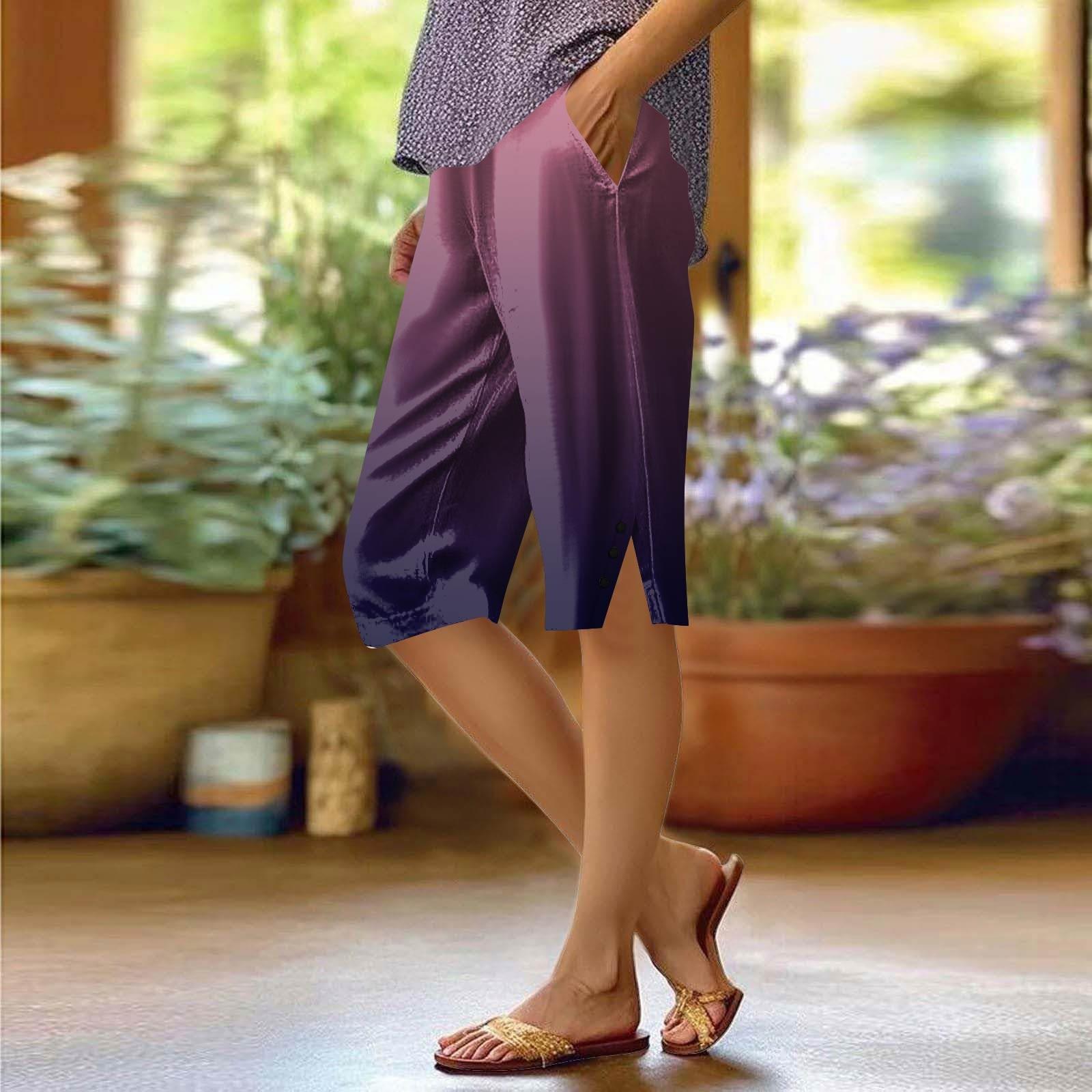 

Жіночі брюки з принтом. Модні повсякденні шорти з кишенею та еластичною талією XL фіолетовий