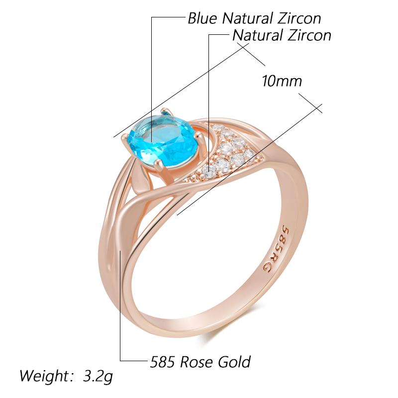 Rose Gold Drop Color Bridal Wedding Ring For Women Dazzling Cut Blue Natural Zircon Accessories Wedding Jewelry