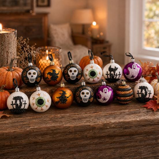 Indoor Halloween Decorations 16 Pcs Hanging Ball Decor, 6cm Skull Witch Eye Ornaments Decorative Accents for Ghost Tree, Spooky Window Yard