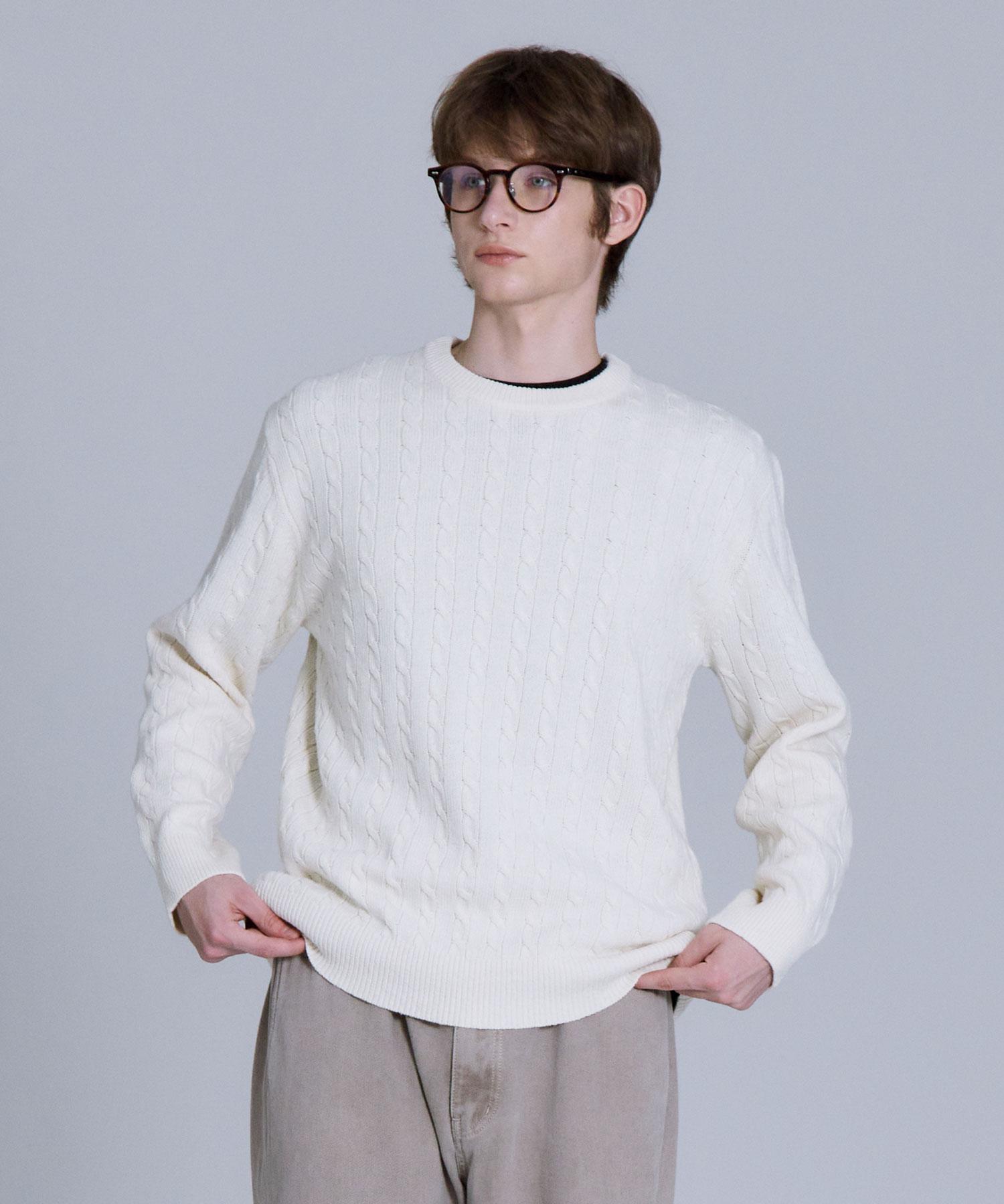 Basic House Cable Round Neck Knit Oatmeal Lykt7101 Ot/105