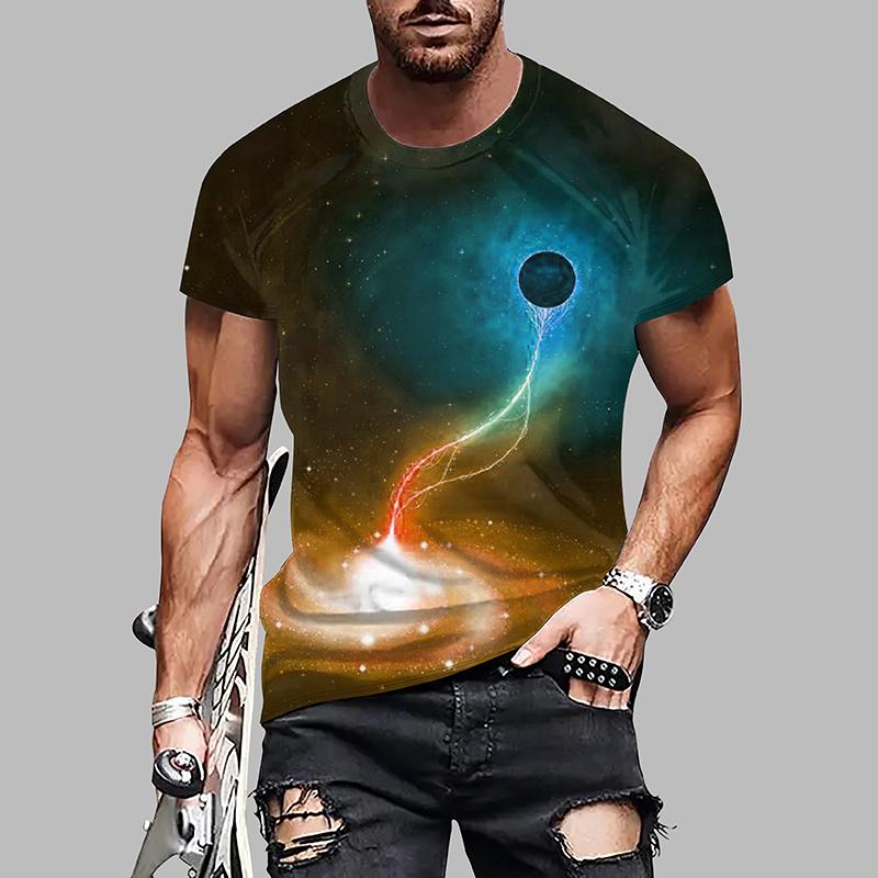 New Summer Men's Fashion T-shirt Personality Planet Printed Men's T-shirt Top