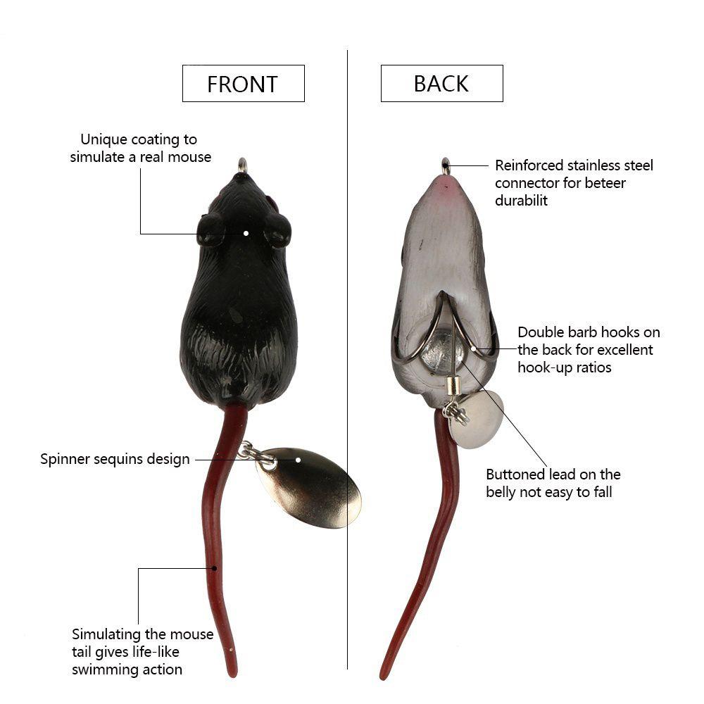 5.5cm/10.5g Hot Lifelike eyes Wobblers  Soft Mouse Bait Snakehead Hooks Fishing Lures Spinner Spoon
