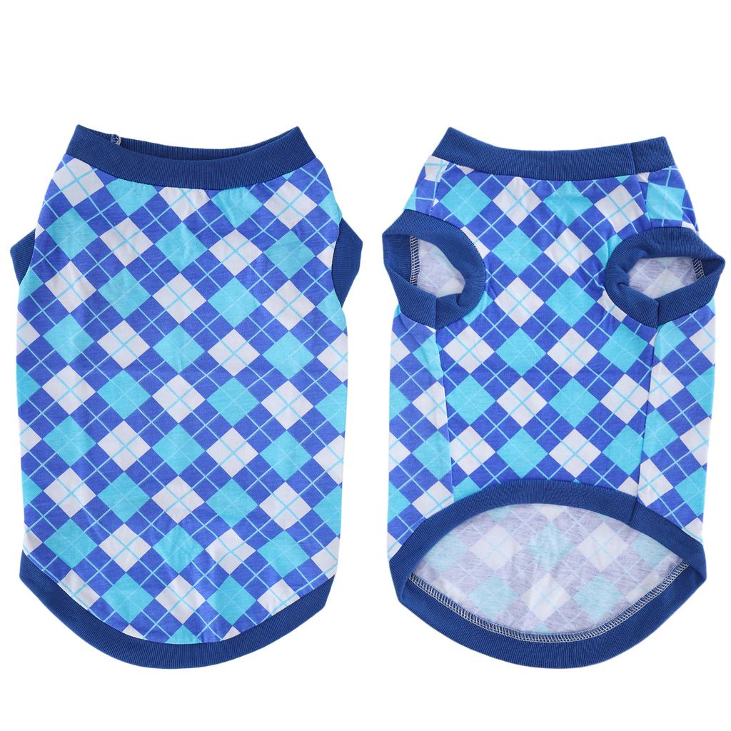 Pet Pig Spring Summer Sleeveless TShirt Pet Vest Sweatshirt Rhombus Pattern Clothes(Blue M)