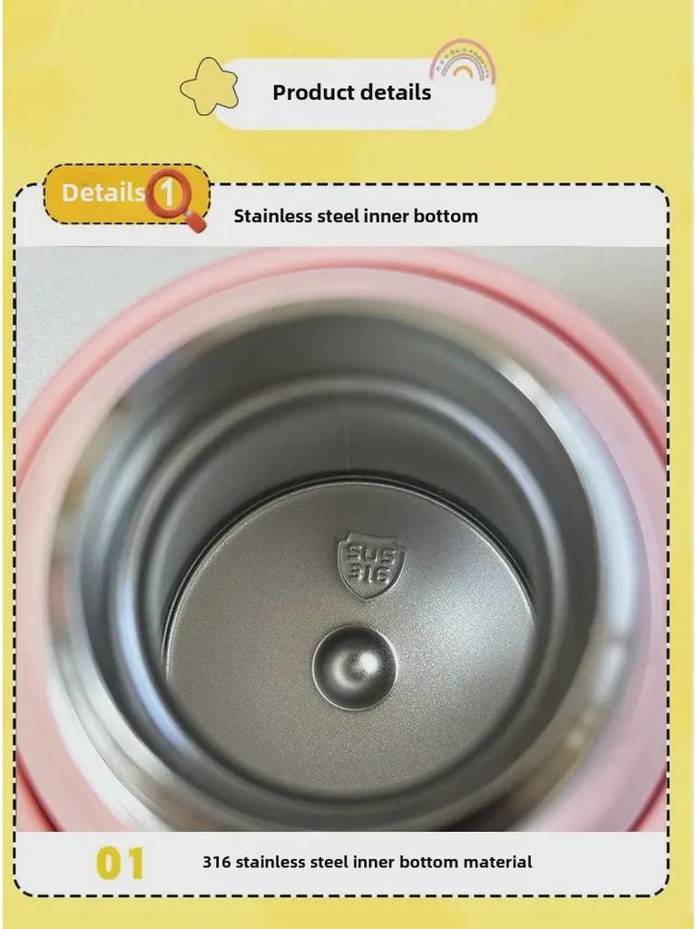 316 Stainless Steel Cartoon Thermos Cup with Straw & Temperature Display for Kids