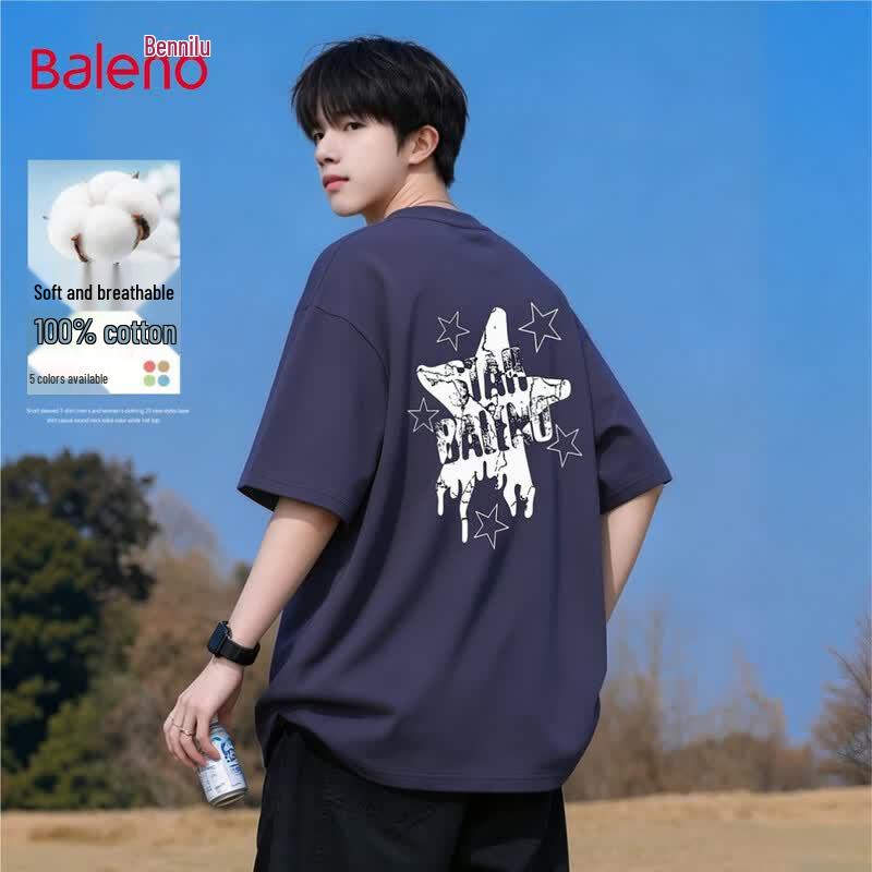 Baleno Men s Oversized Distressed Letter Print Cotton T-Shirt L