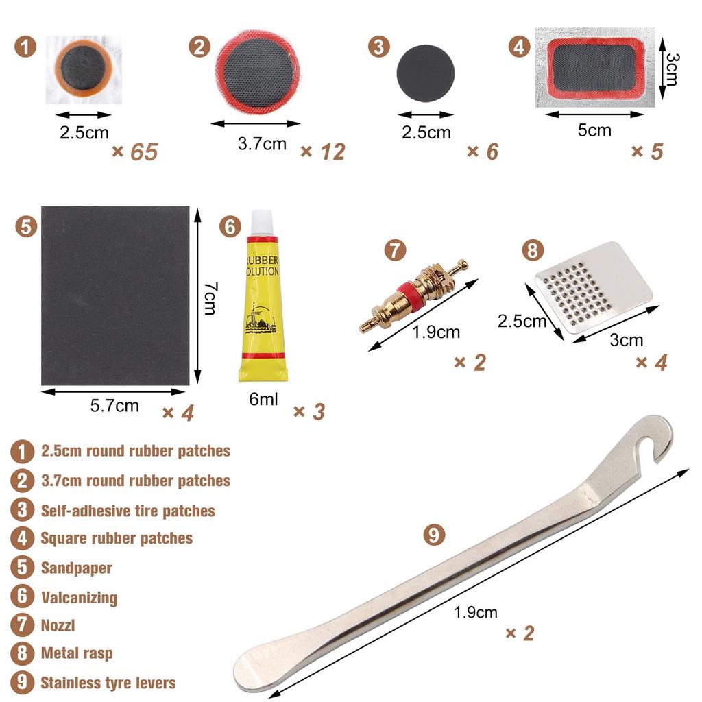 103 Pcs Puncture Repair Kit, Puncher Repair Kit Bicycle, Bicycle Inner Tube Patch Kit,