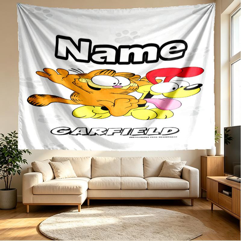 Custom Name Personalized Garfield Print Tapestry, Wall Art Decor, Bedroom, Dorm, Apartment, LivingRoom, Party Backdrop, Gift for Birthday
