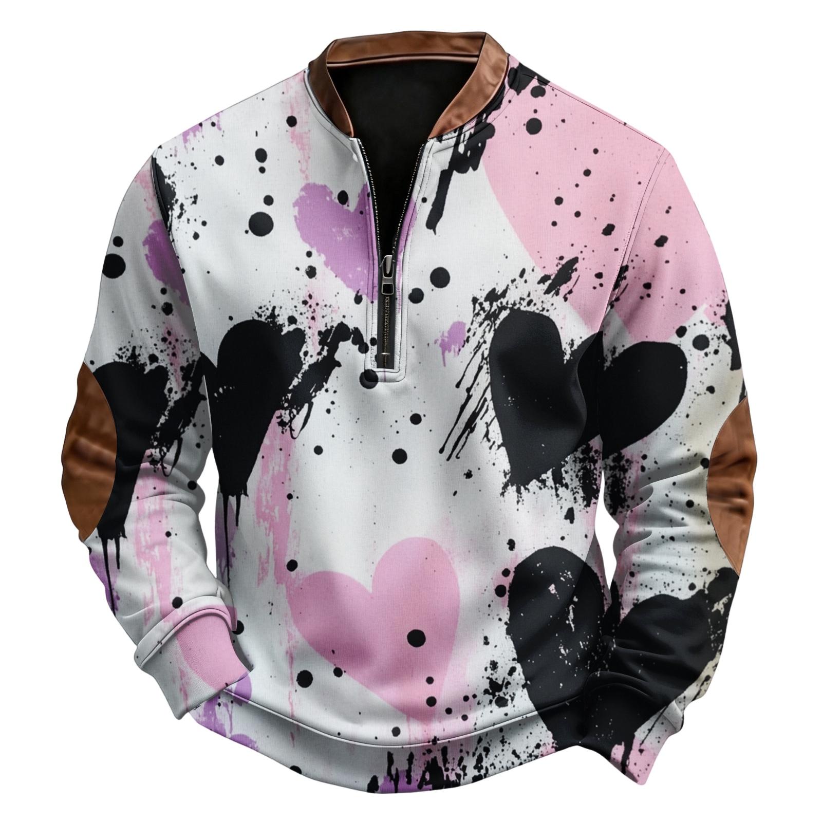 Мужская повседневная модная ретро с принтом в виде американского сердца с круглым вырезом с длинным рукавом худи-поло XL розовый 1790₽