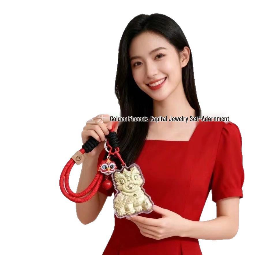 Chow Sang Sang Year of the Horse Gold Lion Dance Phone Chain with Keyring - Auspicious 999 Pure Gold Gift