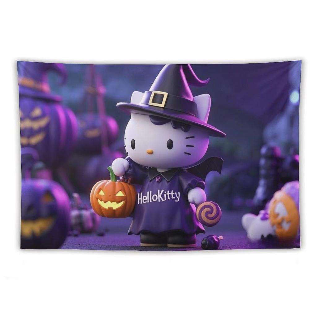 Sanrio Hello Kitty and Cat Cartoon Print Tapestry Bedroom Decoration Celebration Background Design Kawaii Anime Home Decoration