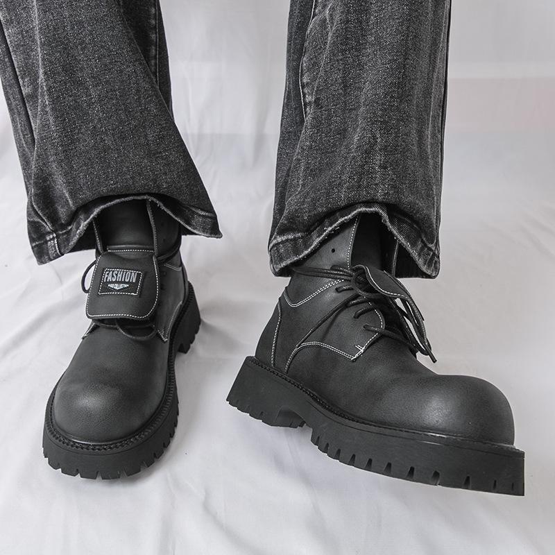 Plus Size Men's Thick Sole High Top Martin Boots - Autumn/Winter Motorcycle Style British Fashion