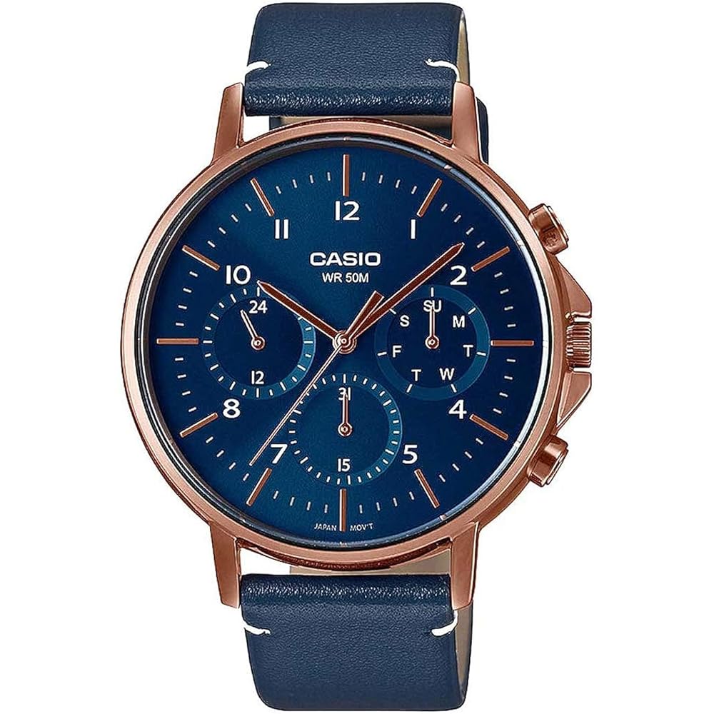 

Casio Men s Watch MTP-E321RL-2AVDF Blue Dial Rose Gold Band 50mm x 44.7mm x 10mm Strap
