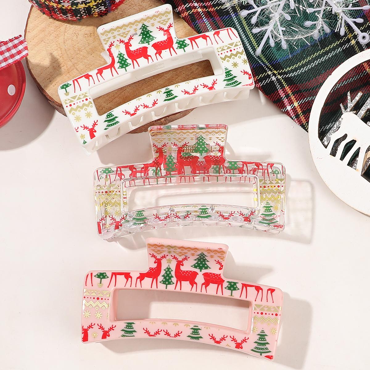 

3Pcs New Christmas Hair Clips for Women Girls ,3.4 inches Large rectangle Claw Clip,Women s Thin Thick Curly Hair,Cute Print