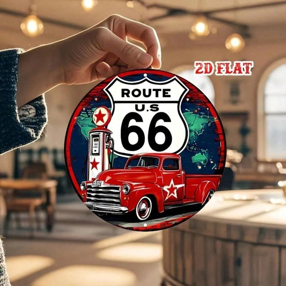 Vintage Classic Car Metal Tin Sign, 2D Flat Aluminum Wall Decor, Retro Garage Man Cave Round License Plate
