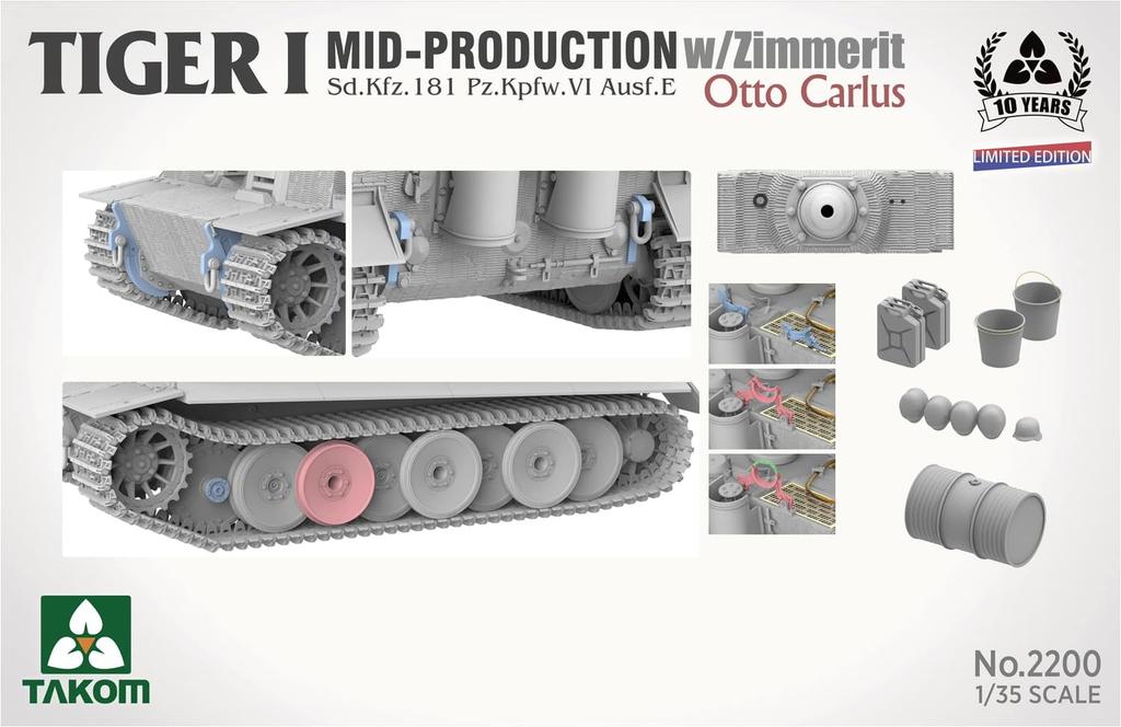 Takom Tiger 1 Zimmerit Coating Otto Carius Plastic Model TKO2200 1/35 Sd.Kfz.181 Pz.Kpfw.VI Mid-Type