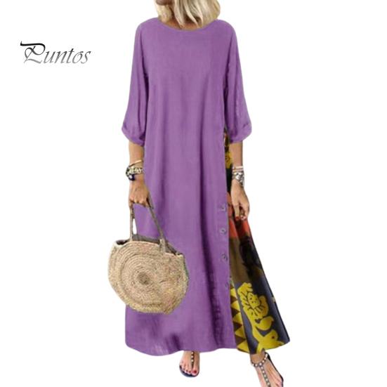 

Женское летнее осеннее платье в стиле ретро с принтом в стиле пэчворк, круглый вырез, одинаковый цвет, рукава три четверти, трапециевидное женское платье макси с большим подолом 3XL фиолетовый