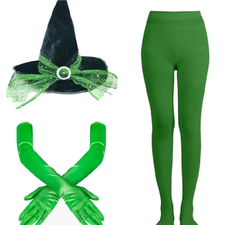 Movie Witches Witch Costume Accessories Witches Hat Green Gloves Tights Pantyhose for Halloween Carnivals Party 3/4Pcs/Set