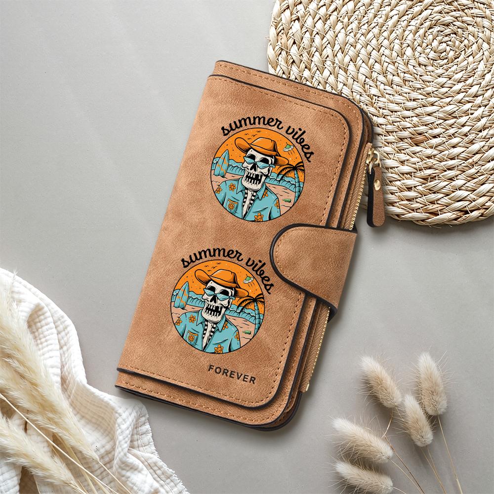 Summer Vibes Skull Print Wallet Forever Casual Long Purse for Daily Use