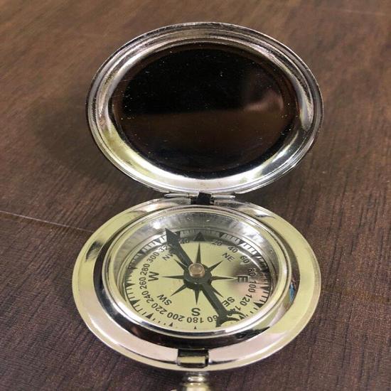 Bússola de prata artesanal/bússola de botão/bússola de bolso de latão/bússola de tamanho clássico, presente de aniversário, natal