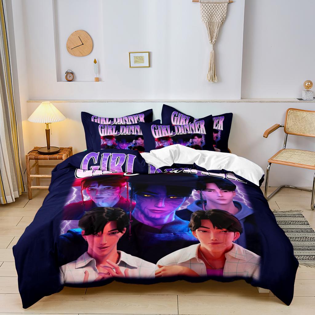 K-Pop Bedding Set Demon Hunters Themed Pink or Black Other Side Print Polyester Student Dormitory Duvet Cover Boys Girls Gift