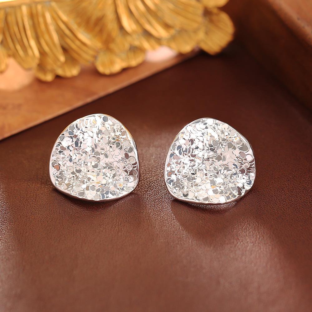 Trendy European & American Style Gold Plated Sequin Stud Earrings - Elegant High-End Fashion Jewelry for Women