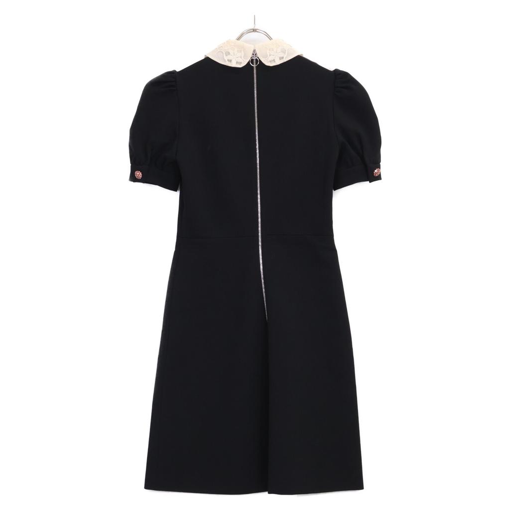 GUCCI 467502 Black x Pink Embroidered Lace Collar Ribbon Design Short Sleeve Dress dress S black/pinkUsed