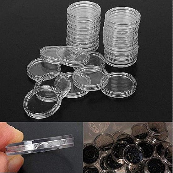 Xiaolanwelc@ 100Pcs/Set 26mm Clear Coin Capsules Case Coins Holders Specie Container Storage Boxes Organizer Collectibles (26 Mm)
