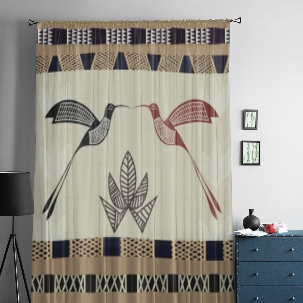 Abstrakte Bambus- und Kolibris-Vorhänge für Schlafzimmer, Wohnzimmer, Tüllvorhänge für Küchenfenster, Voile-Vorhänge