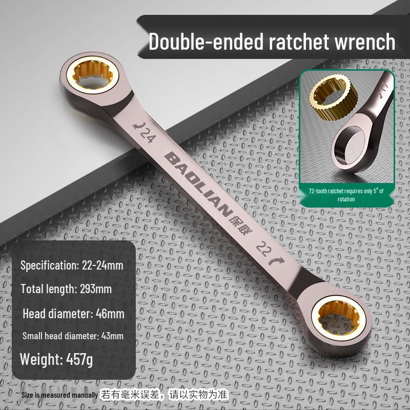 Double-Head Black Nickel Ratchet Wrench, 72 Teeth, High Hardness, Multi-Specification for Auto Repair and Household Use