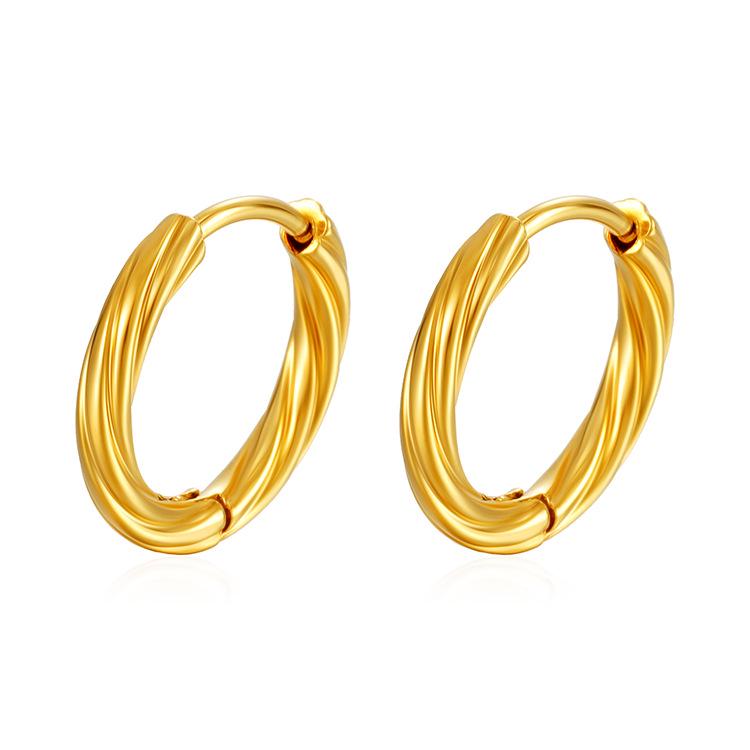 18K Gold Plated Twisted Stainless Steel Hoop Earrings - European & American Fashion Trend