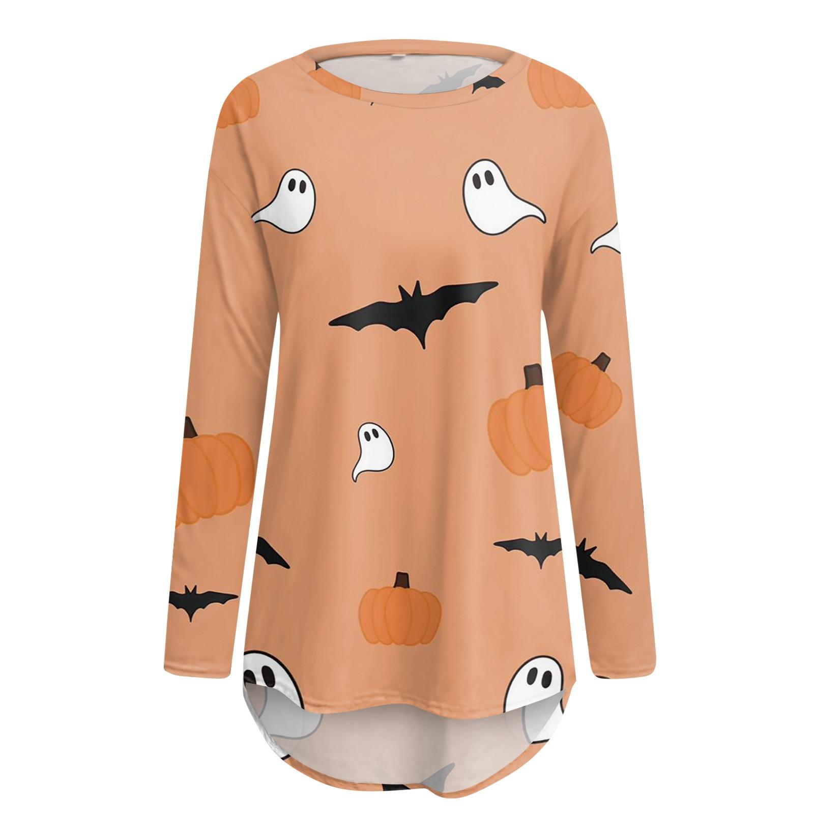 Женская повседневная модная блузка средней длины с длинным рукавом и принтом на Хэллоуин S — фото 5