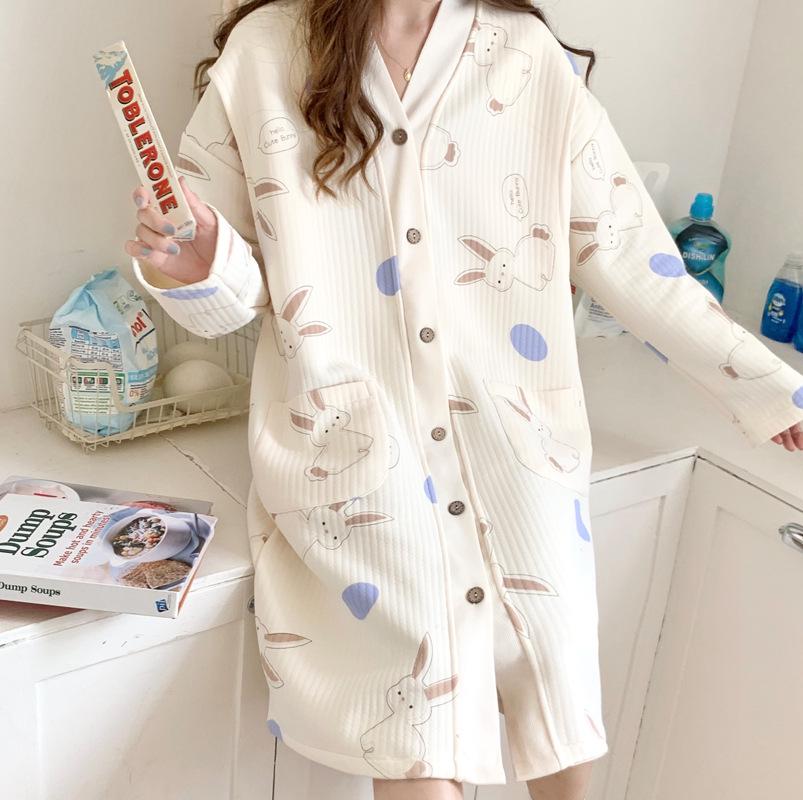 New Style Air Cotton Maternity Nursing Nightdress – Long Sleeve, Suitable for Autumn/Winter, Perfect for Postpartum/Breastfeeding