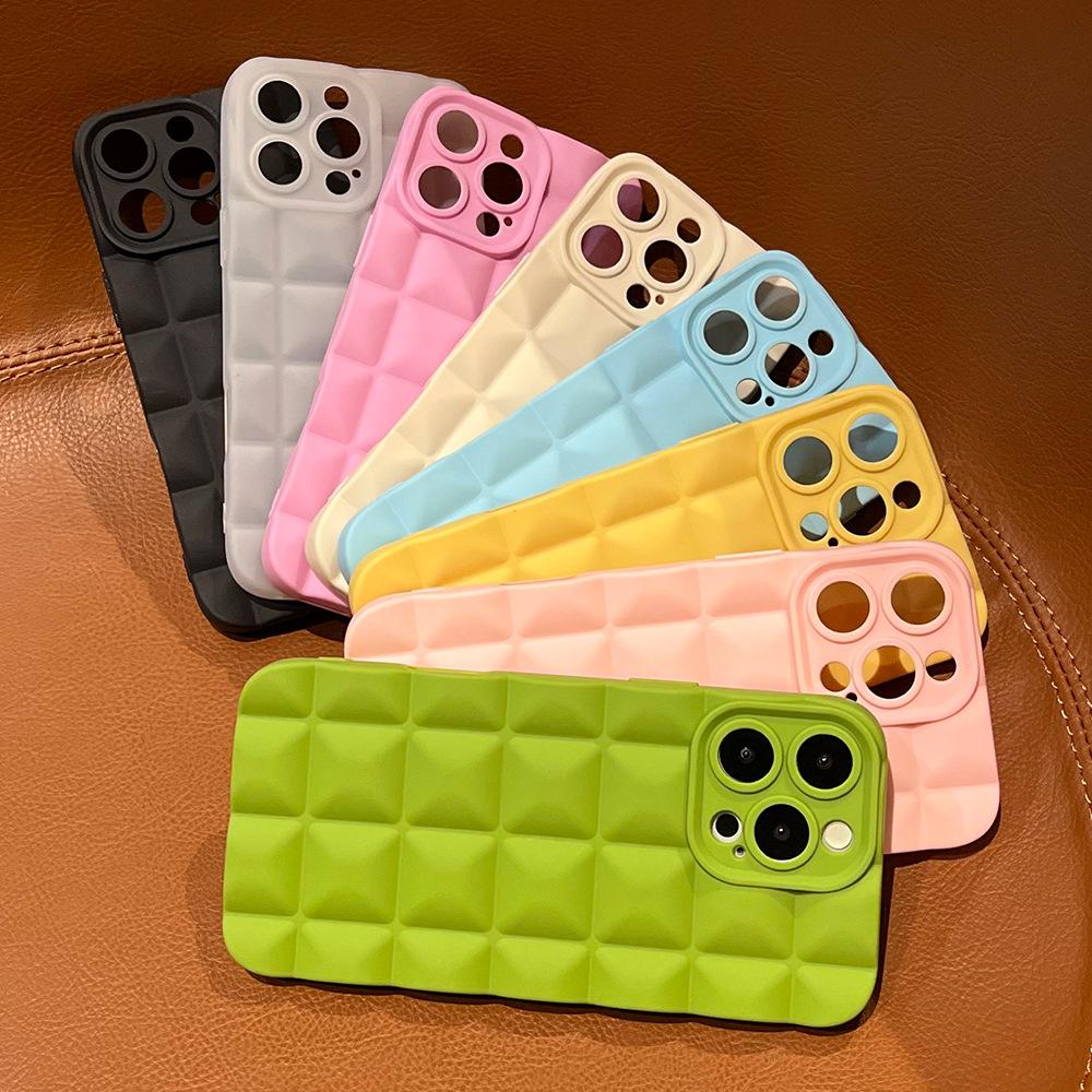 Solid Color Three-dimensional Grid Is Suitable for Apple 17 Anti-drop Mobile Phone Case iPhone16PROMAX Lens All-inclusive Protective Case.