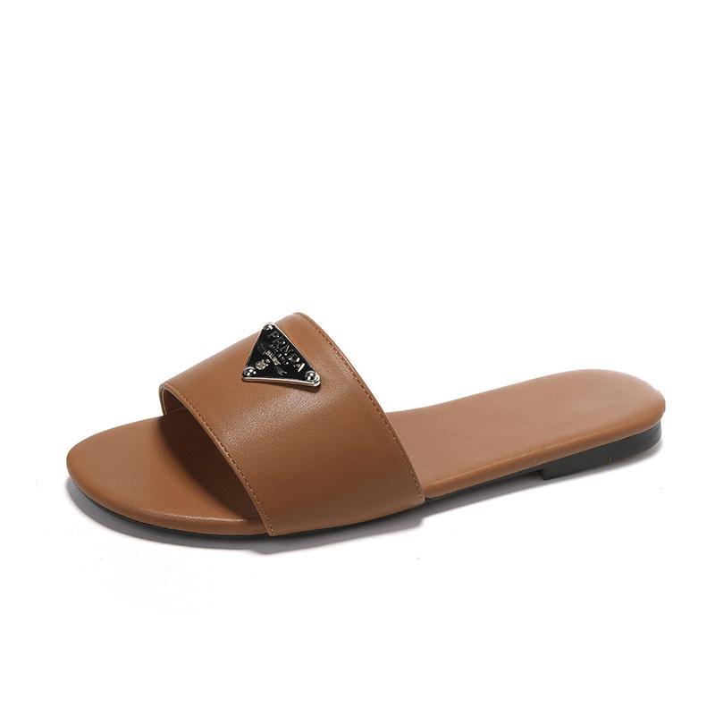 Verão Francês Premium Fundo Plano Versátil Triângulo Padrão Calçado Exterior Chinelos Férias Sandálias de Praia Chinelos de Uma Tira Mulheres