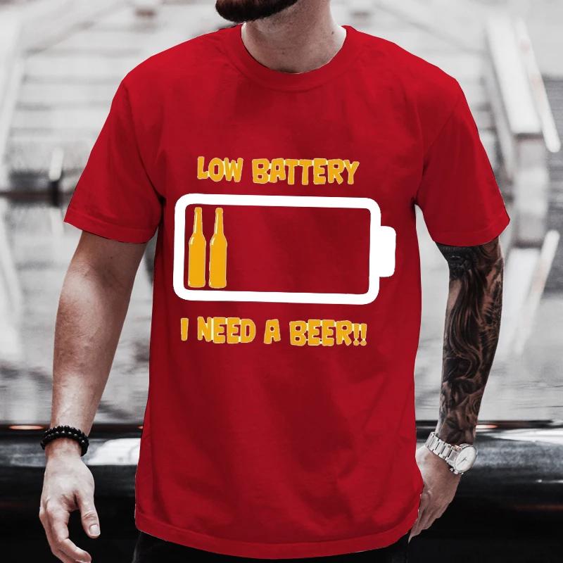Men's T Shirt Short Sleeved Tops Clothing Tees Men T-Shirt Black Man T-Shirts Beer and Battery Print Clothes for Men Funny Tees