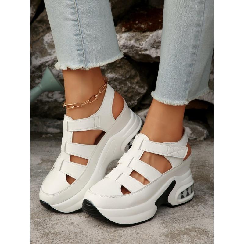 Plus Size Women's Summer New Arrival Open-Toe Platform Sandals with Air Cushion Thick Sole and Velcro Closure