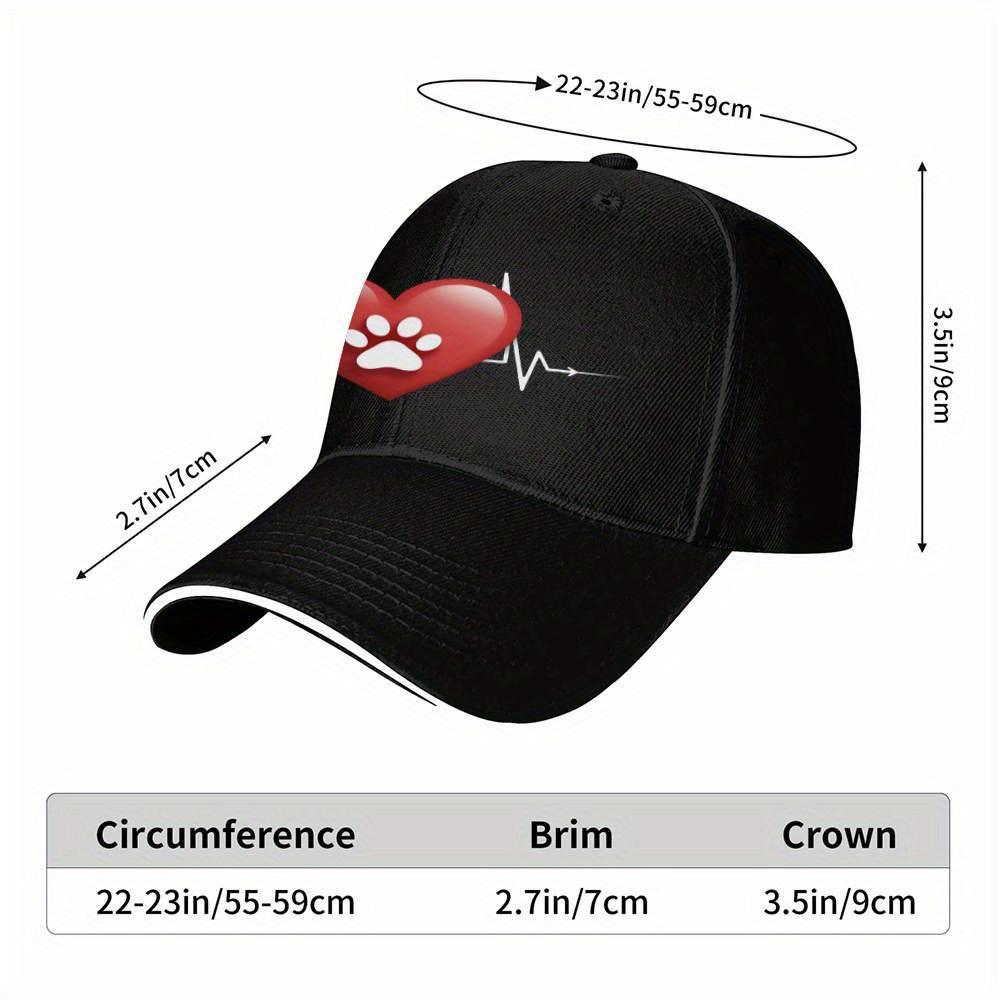Dog Paw Heartbeat EKG Paw Print Baseball Cap Adjustable Polyester Casual Sporty Hat for Men Women