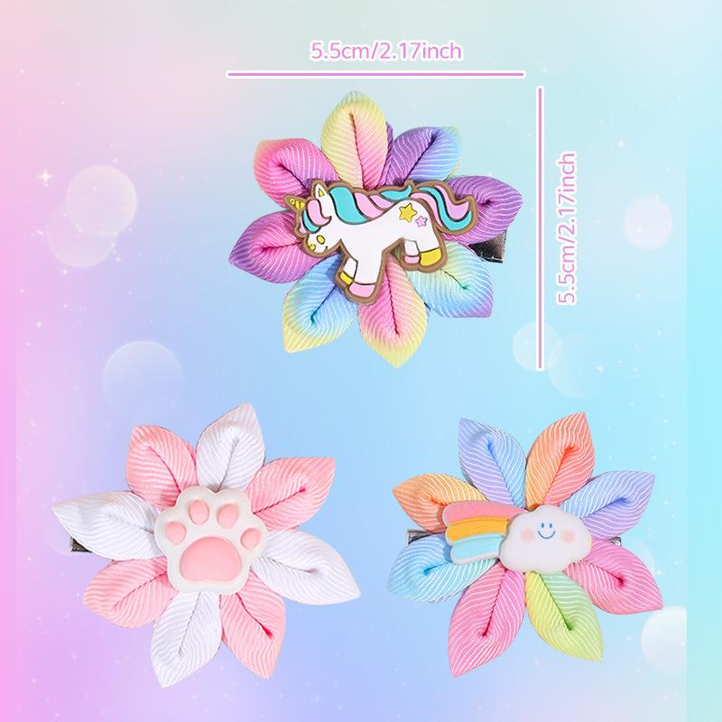 2Pcs New Unicorn Children's Hairpin Cute Pony Flower Hairpin Macaron Color Colorful Flower Hairpin Hair Pick Hair Pick Gift