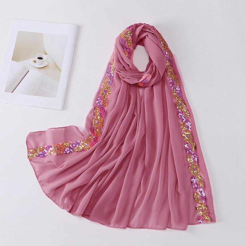 Chiffon Hijab Scarf Turban For Muslim Women Fashion Headscarf Shawls Sequins Scarf Headwraps Veil Islamic Headband Ramadan Voile