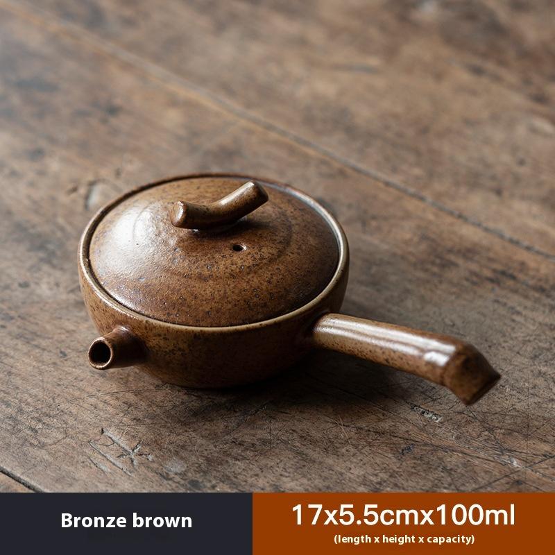 Coarse Pottery Retro Side Handle Pot Teapot Ceramic Tea Maker Single Pot Household Teapot Kung Fu Tea Infuser Tea Kettle