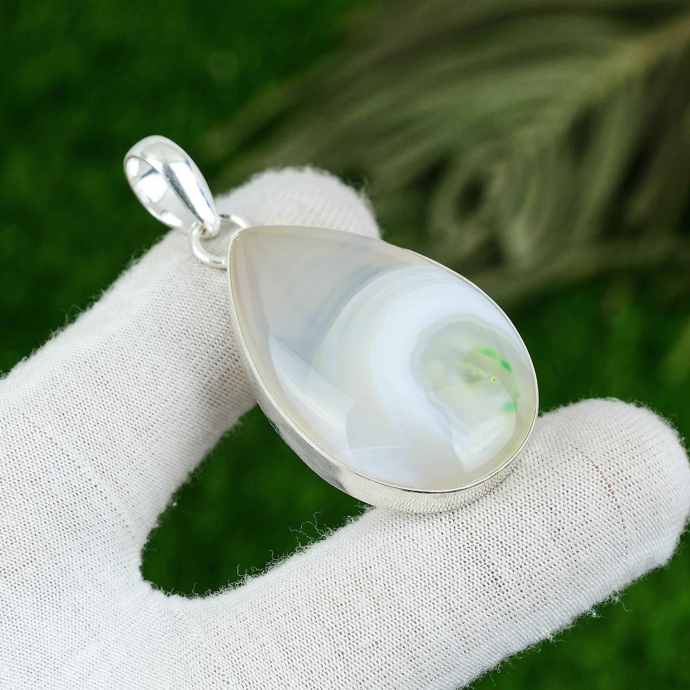 

925 Silver Botswana Agate Gemstone Art Deco Sister Anniversary Pendant Jewelry
