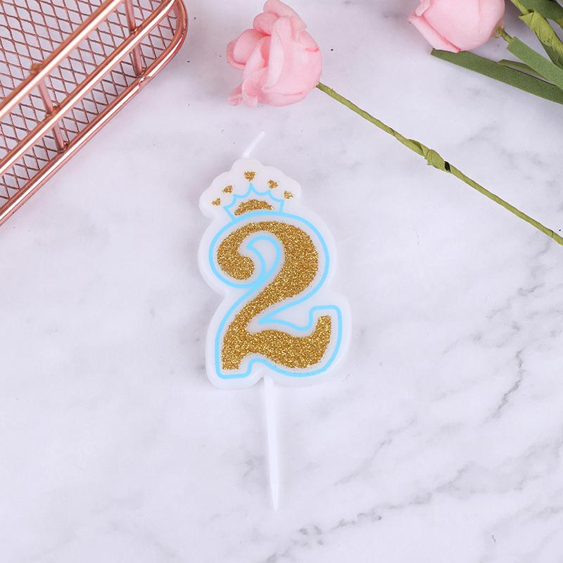 Praktyczna korona do pieczenia cyfrowa powierzchnia świecy złoty brokat z obramowaniem różowa niebieska świeca dekoracja na tort urodzinowy