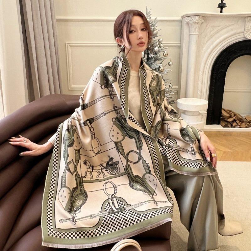 Gradual change flower imitation cashmere scarf women's high sense double-sided jacquard shawl retro scarf