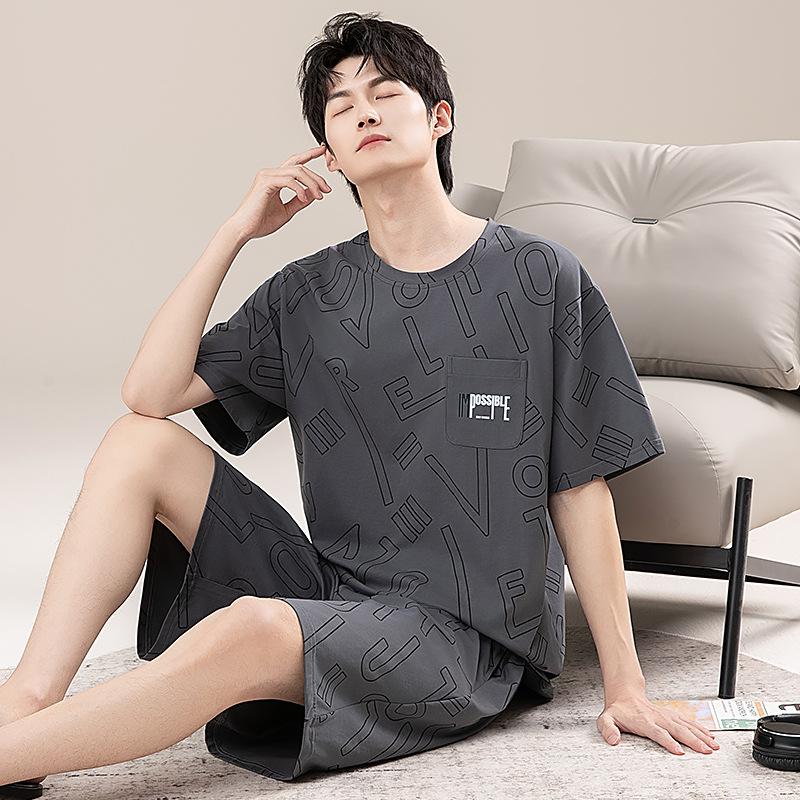 Men's pajamas summer cotton short-sleeved shorts summer thin casual large-size college student loungewear men's suit