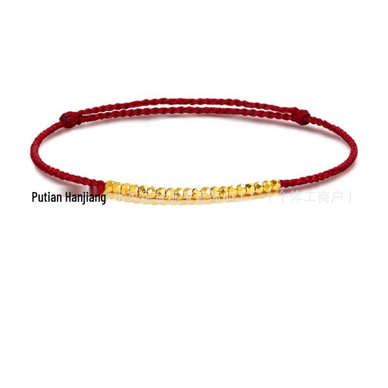 999 Gold Zodiac Red Bracelet: Crushed Disco Beads & Gold Luck Charm, Perfect Gift for Girlfriend