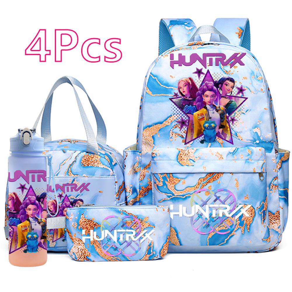 4 шт./компл. Рюкзак, сумка, пенал с мультяшным K-pop принтом и бутылкой для воды 750 мл для мальчика-подростка, школьная сумка, большая вместимость, сумка для книг, Mochila